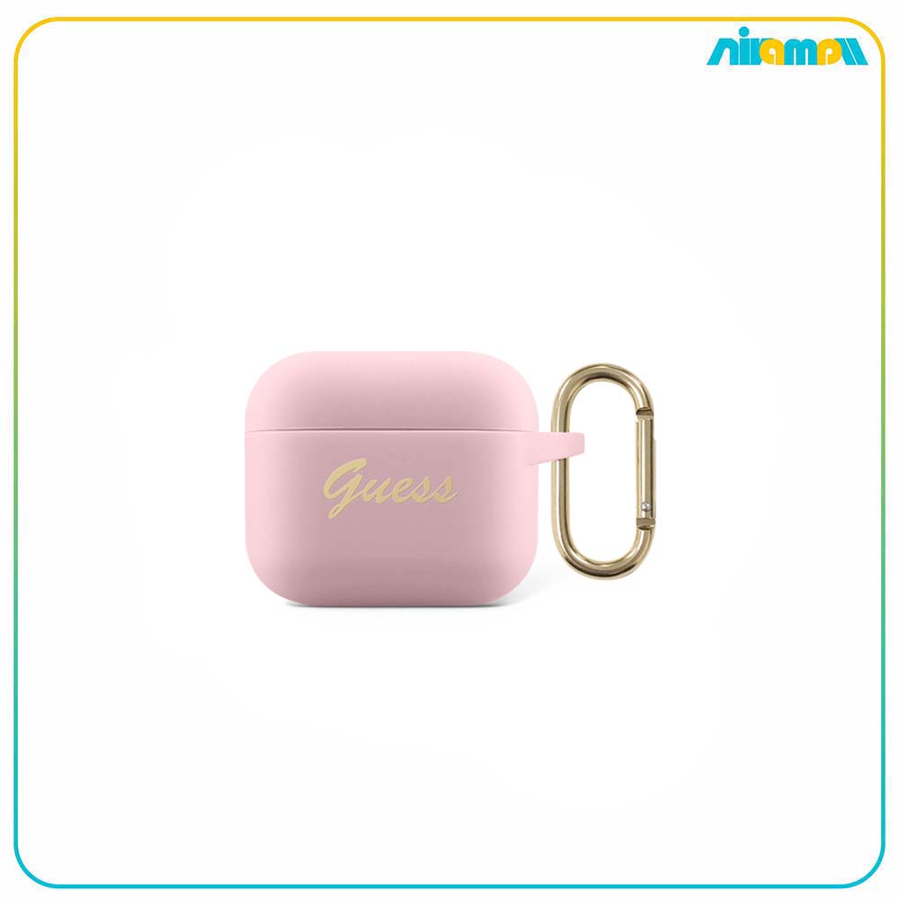 Guess Silicone Printed Script Case with Ring for Airpods 3
